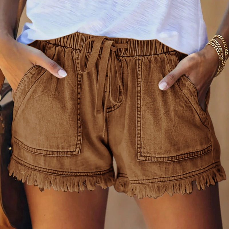 🌞2025 Sommer Neuankömmlinge🌸Hohe Taille mit Kordelzug Distressed Denim Shorts