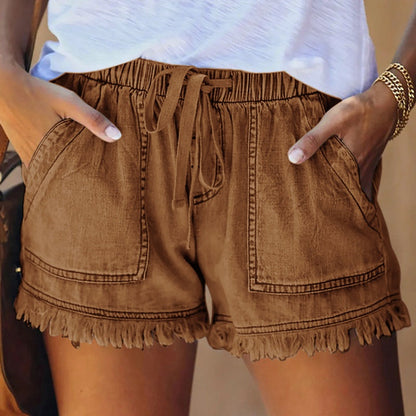🌞2025 Sommer Neuankömmlinge🌸Hohe Taille mit Kordelzug Distressed Denim Shorts