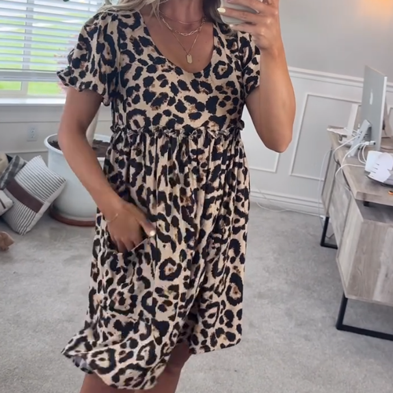 🐆Lässiges Minikleid mit Leopardenmuster für Damen