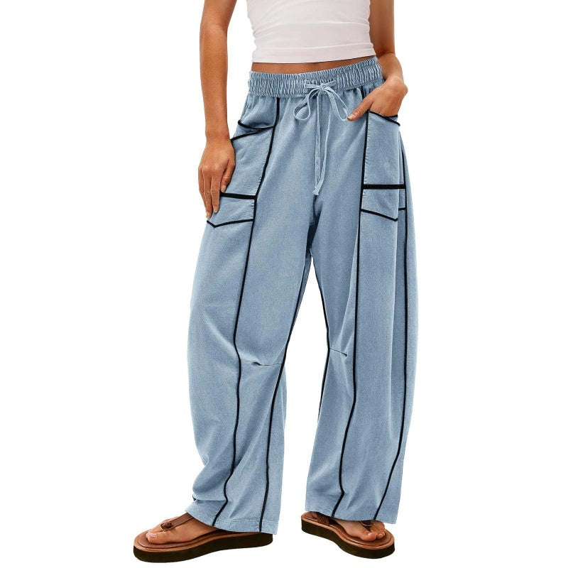 🌞🔥Lässige, lockere Hose mit weitem Bein und Kordelzug für Damen