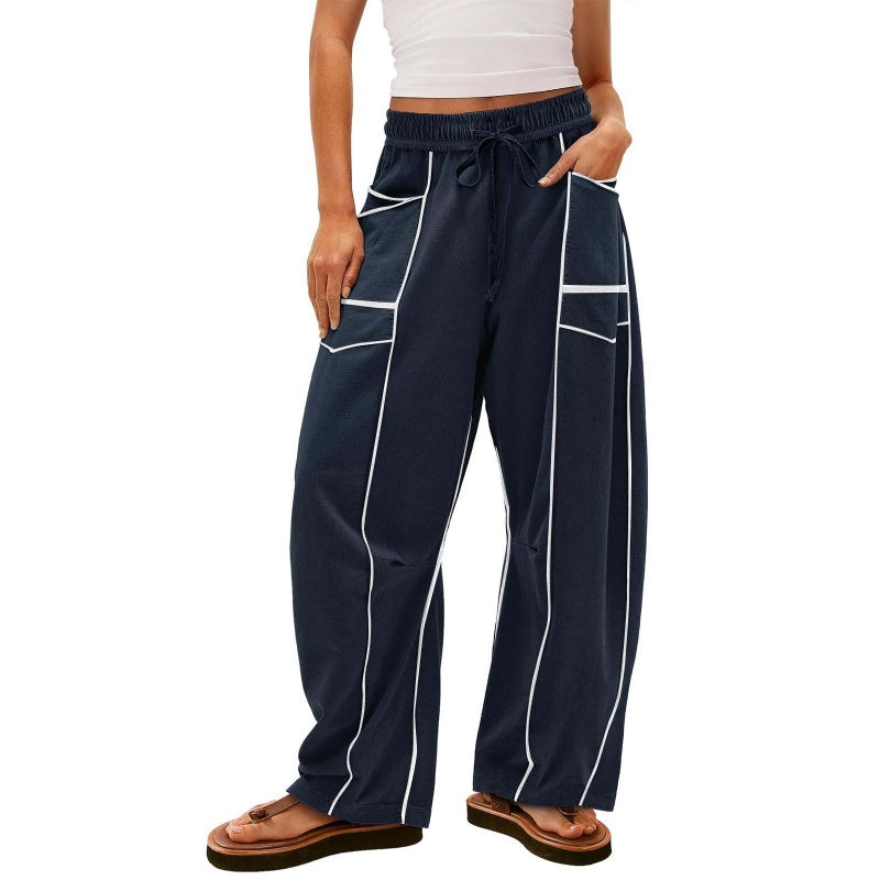 🌞🔥Lässige, lockere Hose mit weitem Bein und Kordelzug für Damen