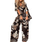 🍁Letzter Tag: 50% Rabatt✨Damen-Set mit Print: Top mit V-Ausschnitt & lange Hose