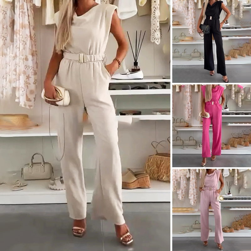 🌞Frühlingserwachen: 50% Rabatt!💐Damen-Jumpsuit "Elegance": Wasserfallausschnitt & Gold-Akzent