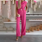 🌞Frühlingserwachen: 50% Rabatt!💐Damen-Jumpsuit "Elegance": Wasserfallausschnitt & Gold-Akzent