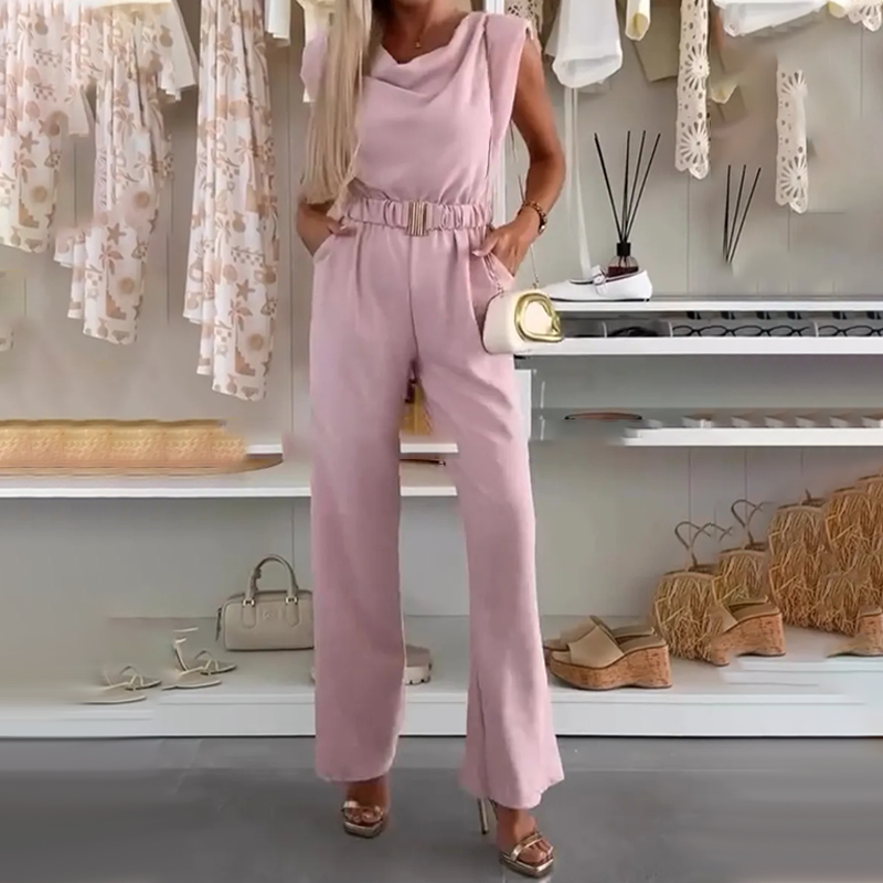 🌞Frühlingserwachen: 50% Rabatt!💐Damen-Jumpsuit "Elegance": Wasserfallausschnitt & Gold-Akzent