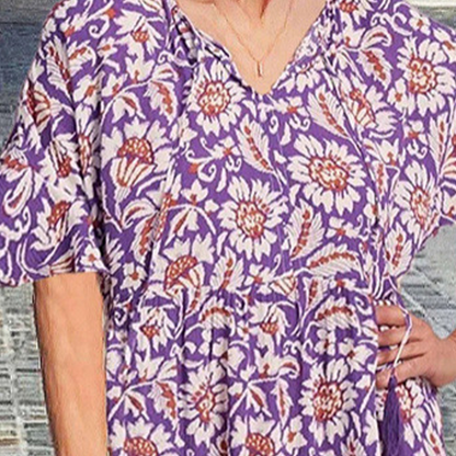 Bedrucktes Midikleid mit V-Ausschnitt
