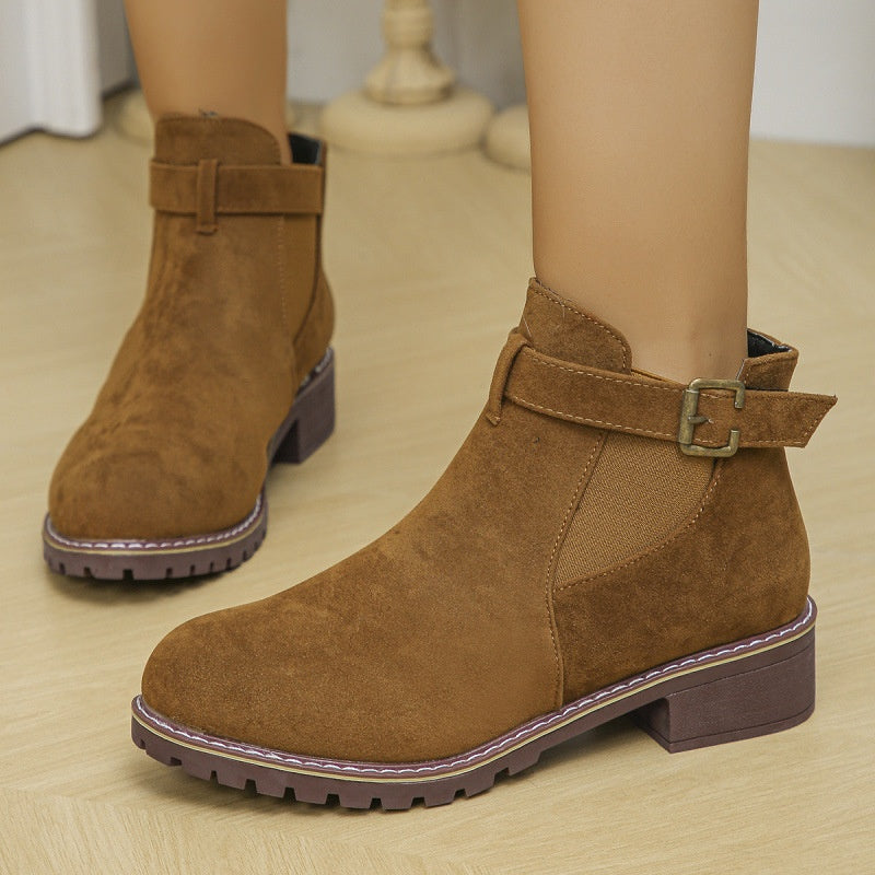 Solide elastische Stiefeletten mit niedrigem Absatz für Damen