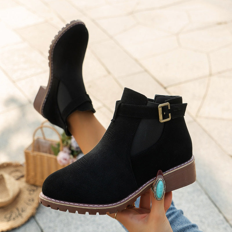 Solide elastische Stiefeletten mit niedrigem Absatz für Damen