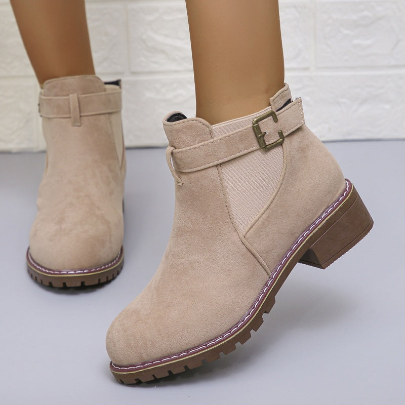 Solide elastische Stiefeletten mit niedrigem Absatz für Damen