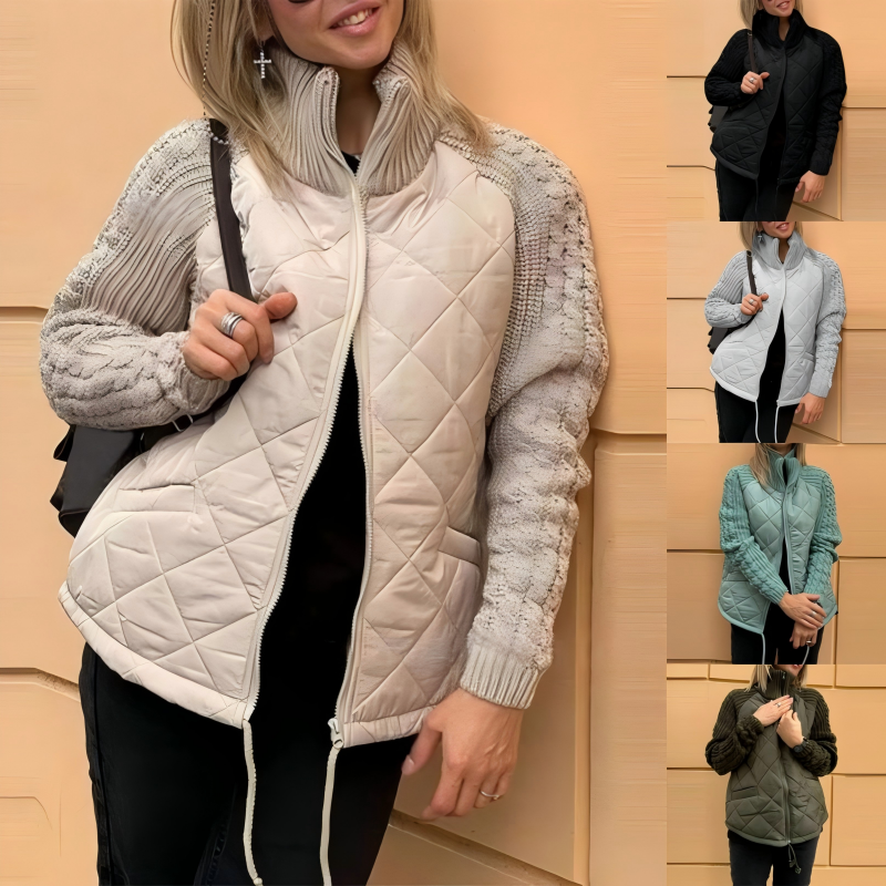⏳Begrenzte Zeit 56% Rabatt💥Gestrickte Patchwork-Pufferjacke für Damen