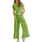 🌞Frühlingserwachen: 50% Rabatt!✨Damen Gesmoktes Zweiteiler Set – Weite Bein Hose & Strukturierte Bluse, Vielseitig für Büro & Alltag