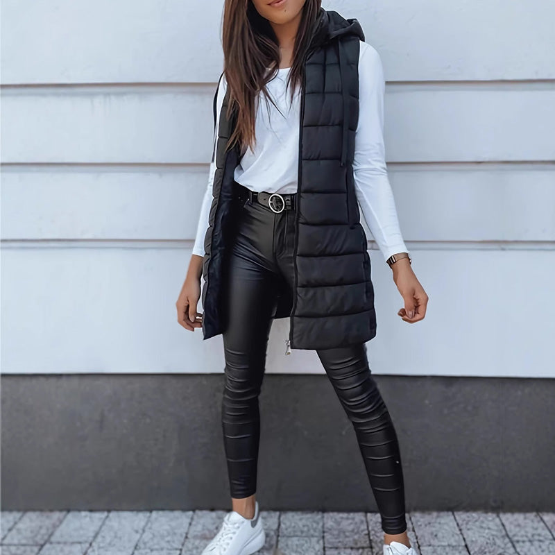 ❄️ Lange Pufferweste für Damen 👗 | Einfarbig | Ärmellos | Mit Kapuze | Winterkleidung 💕