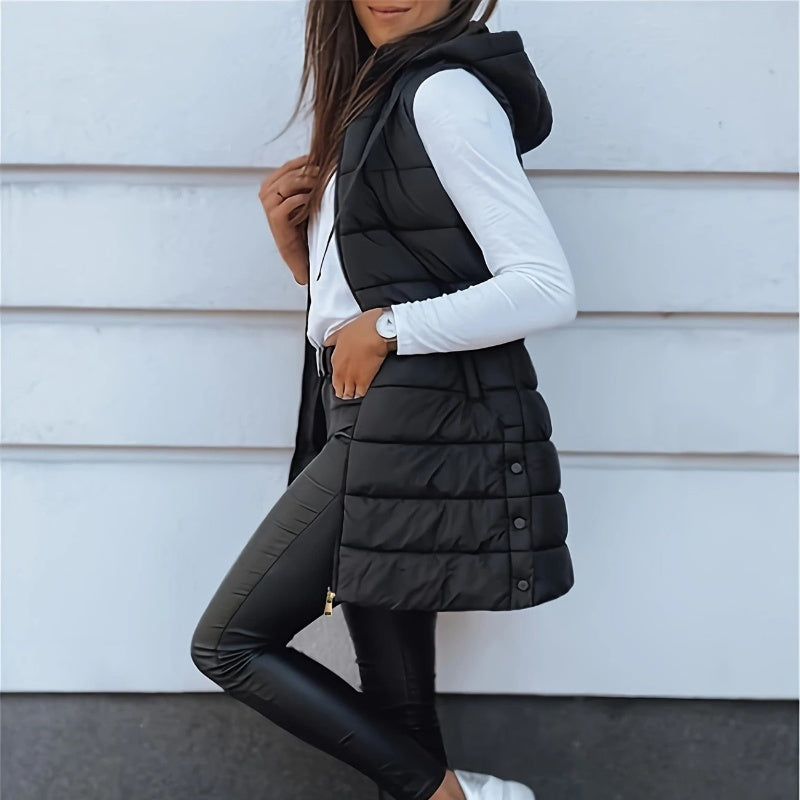 ❄️ Lange Pufferweste für Damen 👗 | Einfarbig | Ärmellos | Mit Kapuze | Winterkleidung 💕