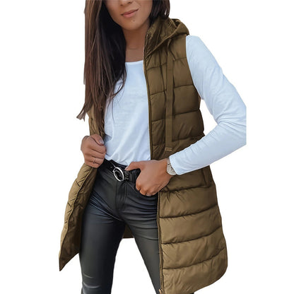 ❄️ Lange Pufferweste für Damen 👗 | Einfarbig | Ärmellos | Mit Kapuze | Winterkleidung 💕