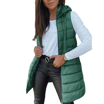 ❄️ Lange Pufferweste für Damen 👗 | Einfarbig | Ärmellos | Mit Kapuze | Winterkleidung 💕