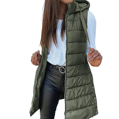❄️ Lange Pufferweste für Damen 👗 | Einfarbig | Ärmellos | Mit Kapuze | Winterkleidung 💕