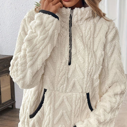 Flauschiges Sweatshirt mit halbem Reißverschluss 🍂 | Wolkenweich + geräumige Taschen – Bequem für den Alltag/die Lounge