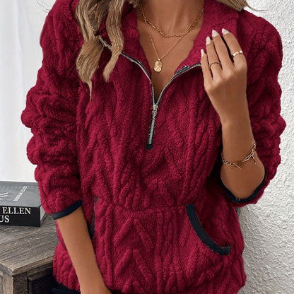 Flauschiges Sweatshirt mit halbem Reißverschluss 🍂 | Wolkenweich + geräumige Taschen – Bequem für den Alltag/die Lounge