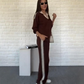 Damen-Set mit Langarm-Reversbluse und Hose