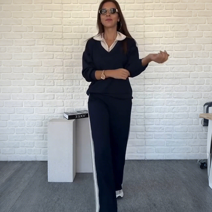 Damen-Set mit Langarm-Reversbluse und Hose