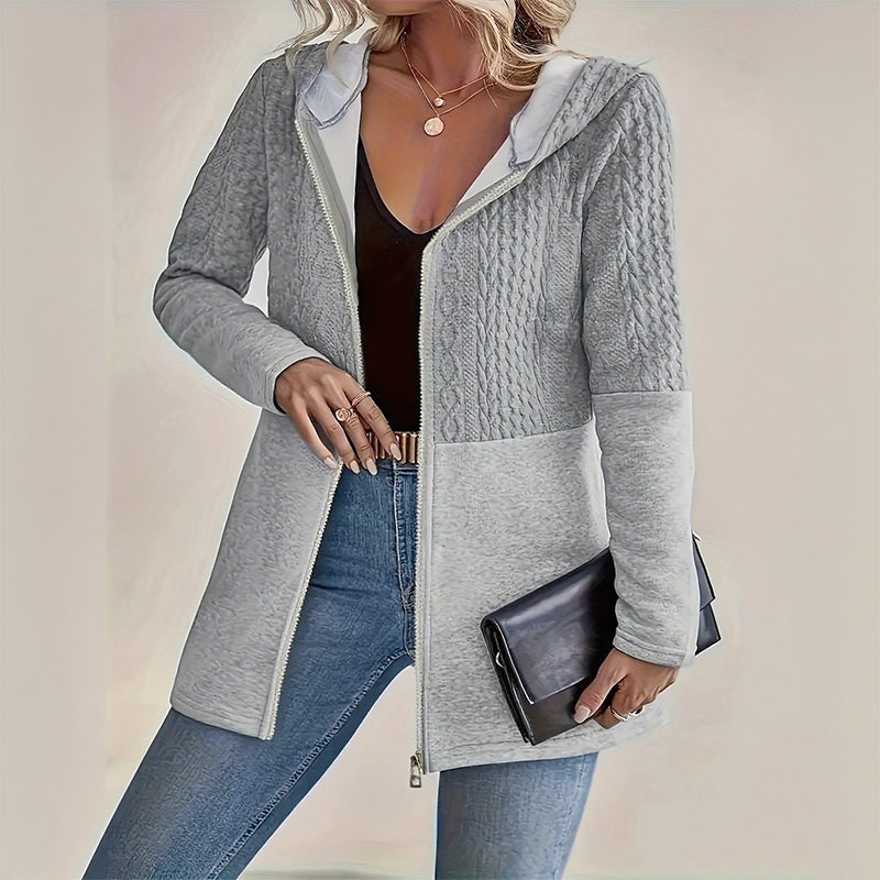 Trendy Damenjacke mit Kapuze und langen Ärmeln und Reißverschluss