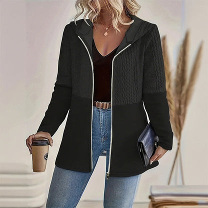 Trendy Damenjacke mit Kapuze und langen Ärmeln und Reißverschluss