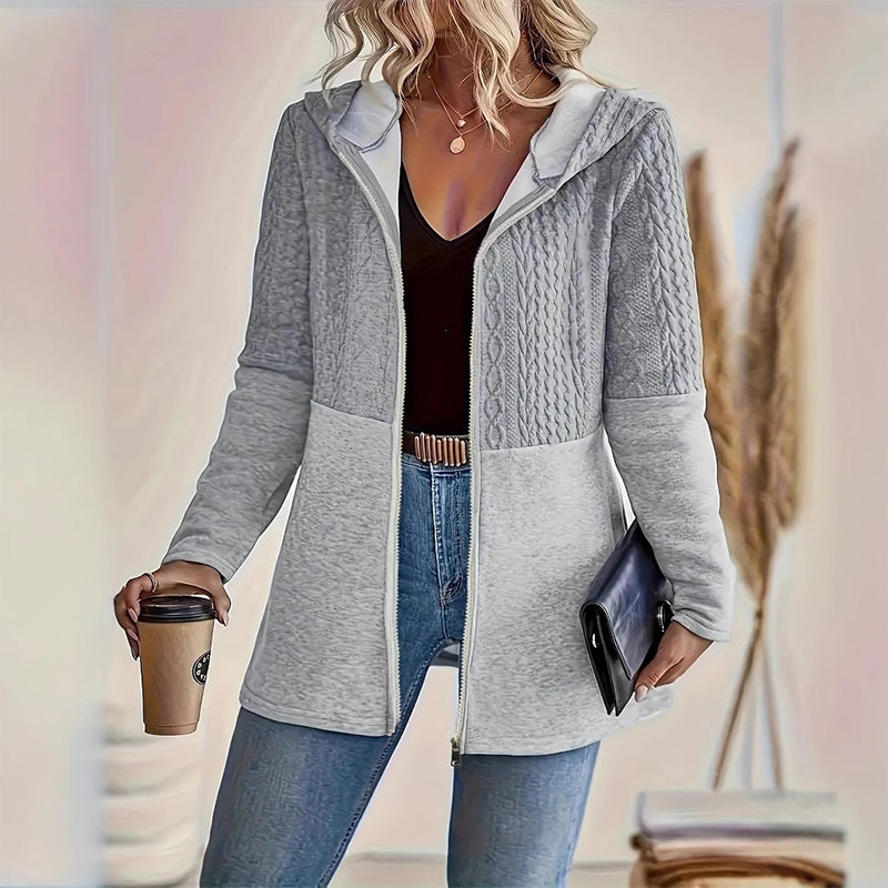 Trendy Damenjacke mit Kapuze und langen Ärmeln und Reißverschluss