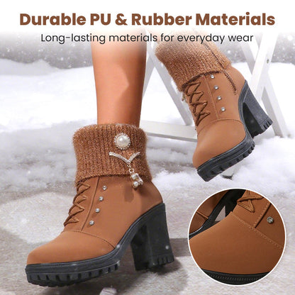 📢50% RABATT!!!⏰Warm gefütterte Damenstiefeletten mit Blockabsatz