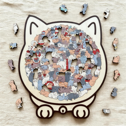 50% Rabatt🐱135-Stk. Morandi-farbiges Katzenpuzzle aus Holz🎁