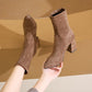 Damen-Ankle-Boots mit Blockabsatz und spitzer Zehenpartie