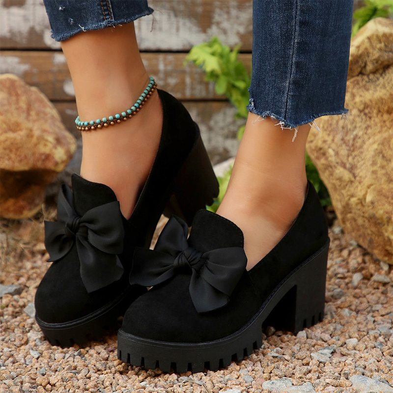 💥Christmas Sale 50% OFF👠Women's Bow Chunky Heel Loafers ✨The perfect holiday shoes! Elegant & comfortable for parties🎄