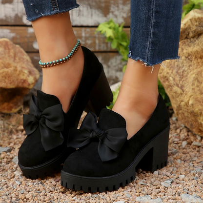 💥Christmas Sale 50% OFF👠Women's Bow Chunky Heel Loafers ✨The perfect holiday shoes! Elegant & comfortable for parties🎄