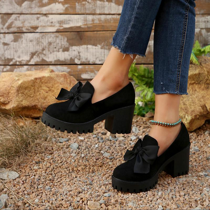 💥Christmas Sale 50% OFF👠Women's Bow Chunky Heel Loafers ✨The perfect holiday shoes! Elegant & comfortable for parties🎄