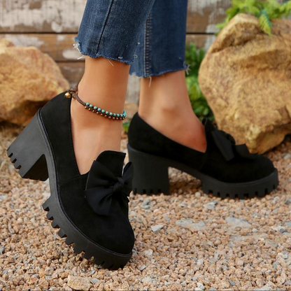💥Christmas Sale 50% OFF👠Women's Bow Chunky Heel Loafers ✨The perfect holiday shoes! Elegant & comfortable for parties🎄