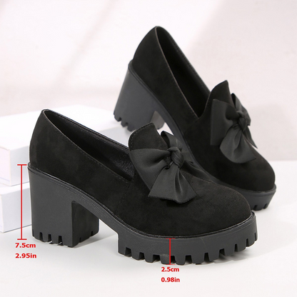💥Christmas Sale 50% OFF👠Women's Bow Chunky Heel Loafers ✨The perfect holiday shoes! Elegant & comfortable for parties🎄