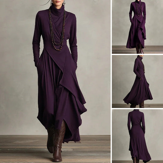 💖Black-Friday-Mega-Angebot – 50 % Rabatt!💖Damen elegantes Maxikleid mit hohem Kragen und asymmetrischer Drapierung