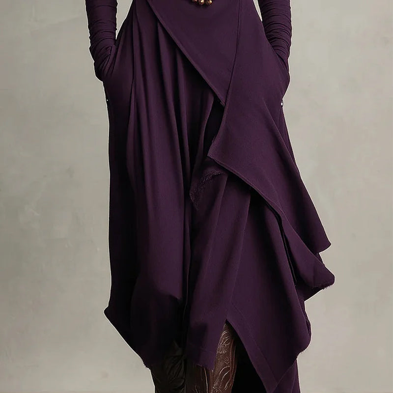 💖Black-Friday-Mega-Angebot – 50 % Rabatt!💖Damen elegantes Maxikleid mit hohem Kragen und asymmetrischer Drapierung