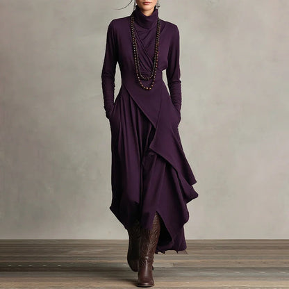 💖Black-Friday-Mega-Angebot – 50 % Rabatt!💖Damen elegantes Maxikleid mit hohem Kragen und asymmetrischer Drapierung