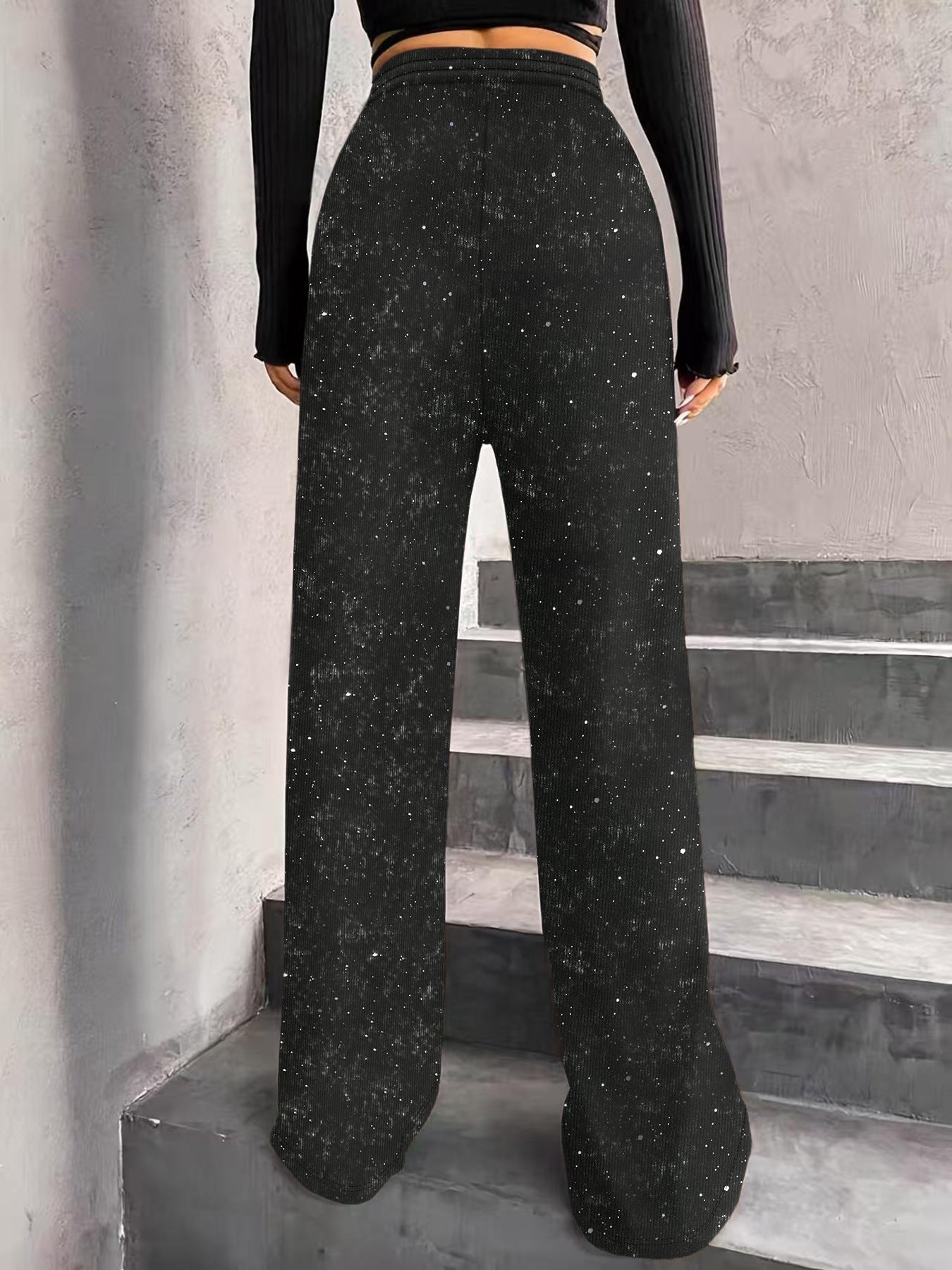 🎄Weihnachtsangebot: Jetzt 49% Rabatt! 🎉 Paillettenbesetzte Damenhose mit weitem Bein und elastischem Bund