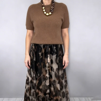⌛ Nur noch 3 Tage – 51 % auf alles! ⏰Zweiteiliges Set für Damen bestehend aus Pullover und fließendem Rock mit Leopardenmuster