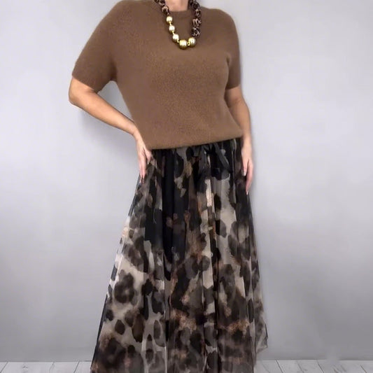 ⌛ Nur noch 3 Tage – 51 % auf alles! ⏰Zweiteiliges Set für Damen bestehend aus Pullover und fließendem Rock mit Leopardenmuster
