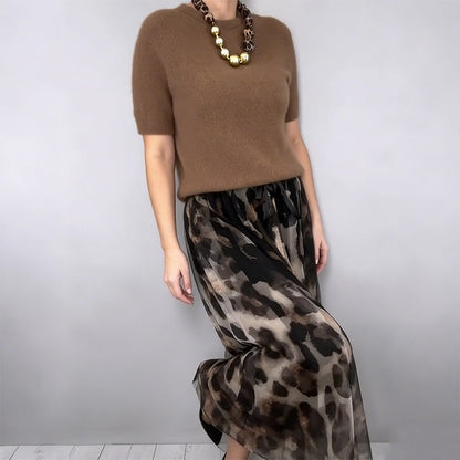 ⌛ Nur noch 3 Tage – 51 % auf alles! ⏰Zweiteiliges Set für Damen bestehend aus Pullover und fließendem Rock mit Leopardenmuster