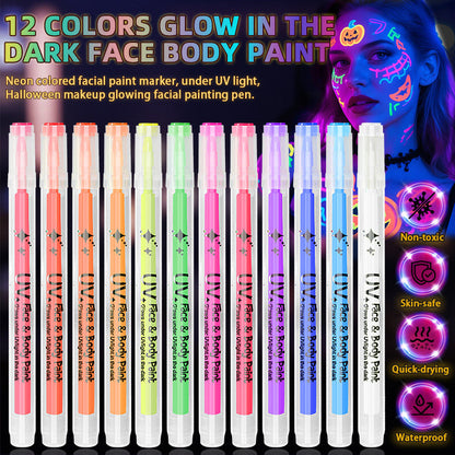 🎉 Neujahrsgeschenk – 50% RABATT!UV-Leucht-Gesichts & Körpermalstifte – 12 Farben Neon-Leuchteffekt für Partys & Feiern