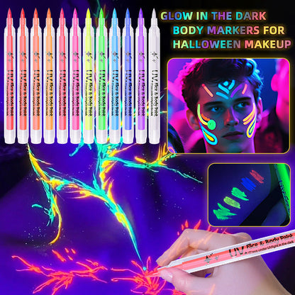🎉 Neujahrsgeschenk – 50% RABATT!UV-Leucht-Gesichts & Körpermalstifte – 12 Farben Neon-Leuchteffekt für Partys & Feiern