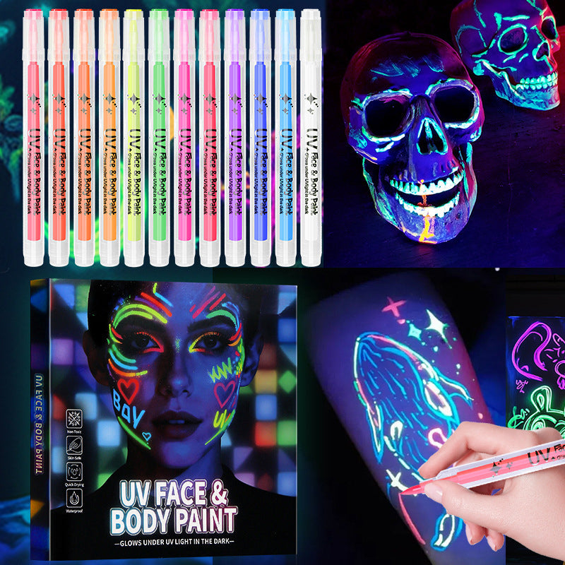 🎉 Neujahrsgeschenk – 50% RABATT!UV-Leucht-Gesichts & Körpermalstifte – 12 Farben Neon-Leuchteffekt für Partys & Feiern