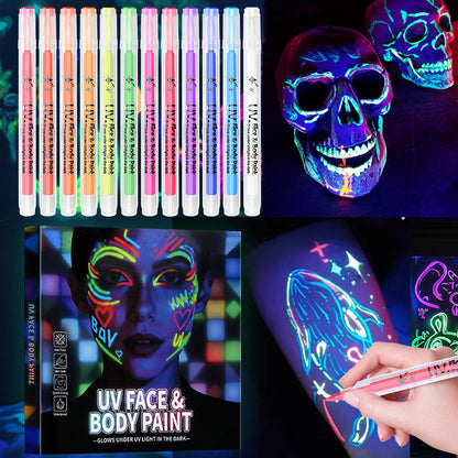 🎉 Neujahrsgeschenk – 50% RABATT!UV-Leucht-Gesichts & Körpermalstifte – 12 Farben Neon-Leuchteffekt für Partys & Feiern