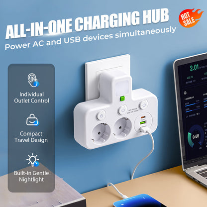 🎉 Neujahrsgeschenk – 50% RABATT!🔌Kein Kabelchaos & Ende mit dem Steckdose-Mangel!Intelligente Steckdosenleiste mit USB-Anschlüssen + Nachtlicht & individuellen Schaltern – dein kompakter Lade-Hub für Zuhause & Reise ✨