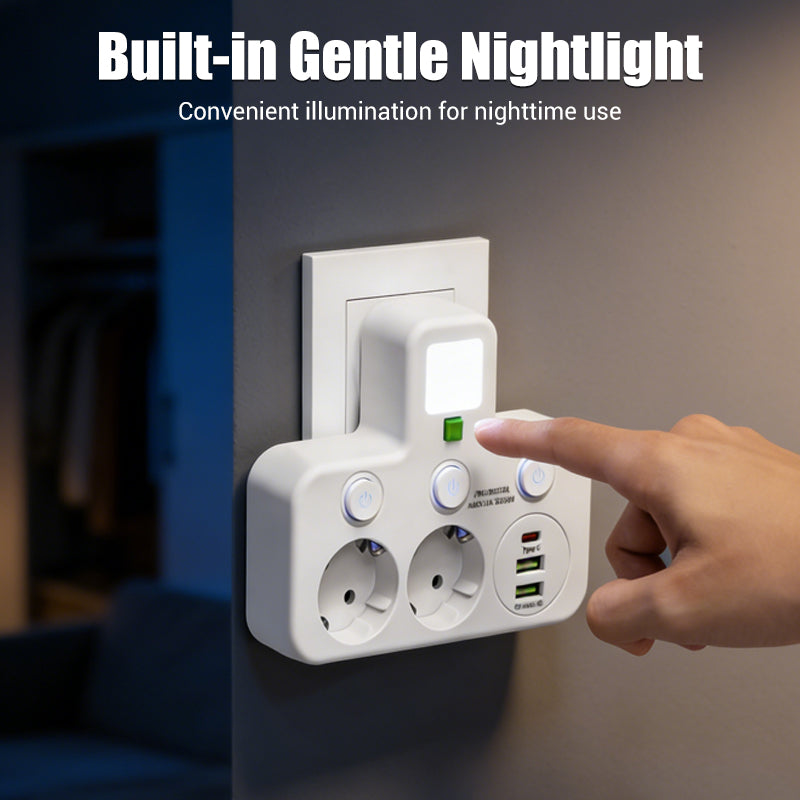 🎉 Neujahrsgeschenk – 50% RABATT!🔌Kein Kabelchaos & Ende mit dem Steckdose-Mangel!Intelligente Steckdosenleiste mit USB-Anschlüssen + Nachtlicht & individuellen Schaltern – dein kompakter Lade-Hub für Zuhause & Reise ✨