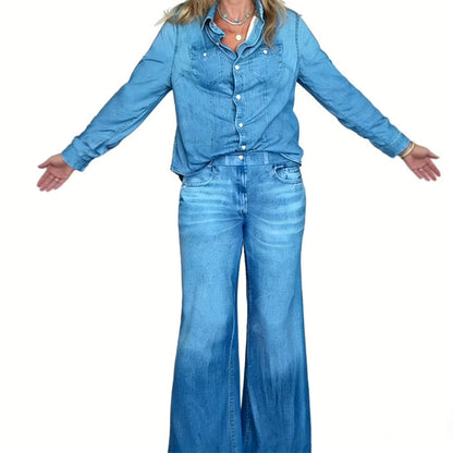 🎉 Neujahrsgeschenk – 50% RABATT!👖 Damen 2-teiliger Fake-Denim-Pyjama (Stylisch & Bequem) – Auch draußen tragbar: Entspannung & Lounging im Trendlook!