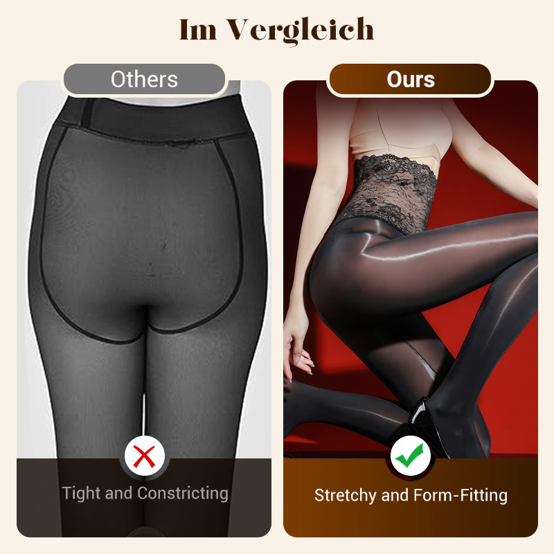 🌞Frühlingserwachen: 50% Rabatt!✨Verführerische 8D Öl-Glanz Strumpfhose: High-Waist Tights mit eleganter Rosen-Spitze